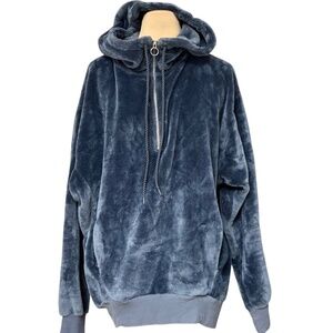 top EXPRESS ONE ELEVEN blue S plush fleece hoodie ¼ zip pullover